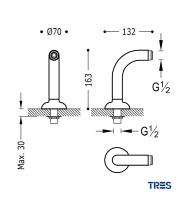 MEDIDAS CODO ADAPTADOR BAÑO-DUCHA MONOCLASIC TRES GRIFERIA